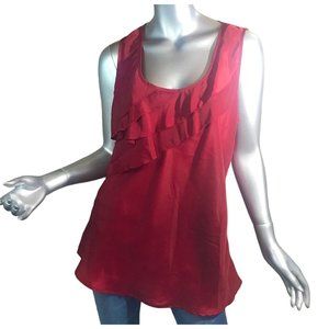 Maurices Women's XL Red Sleeveless Blouse Scoop Neck Ruffle Top Satin Beautiful!